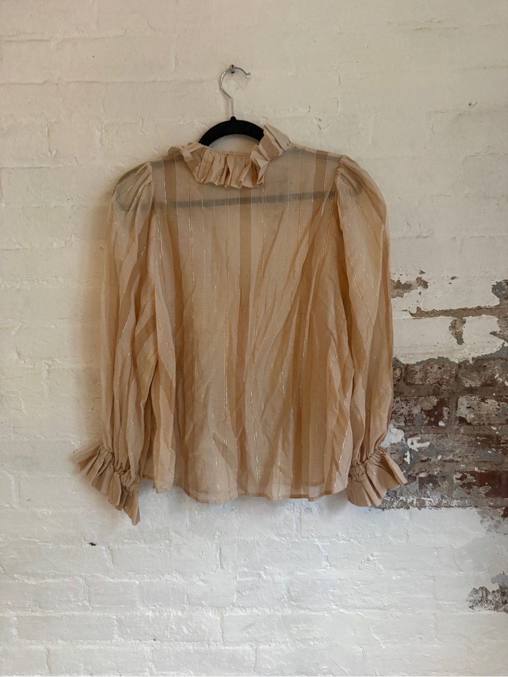 Zimmermann Sheer Striped Ruffle-Neck Blouse in Beige and Cream - Picture 6 of 6